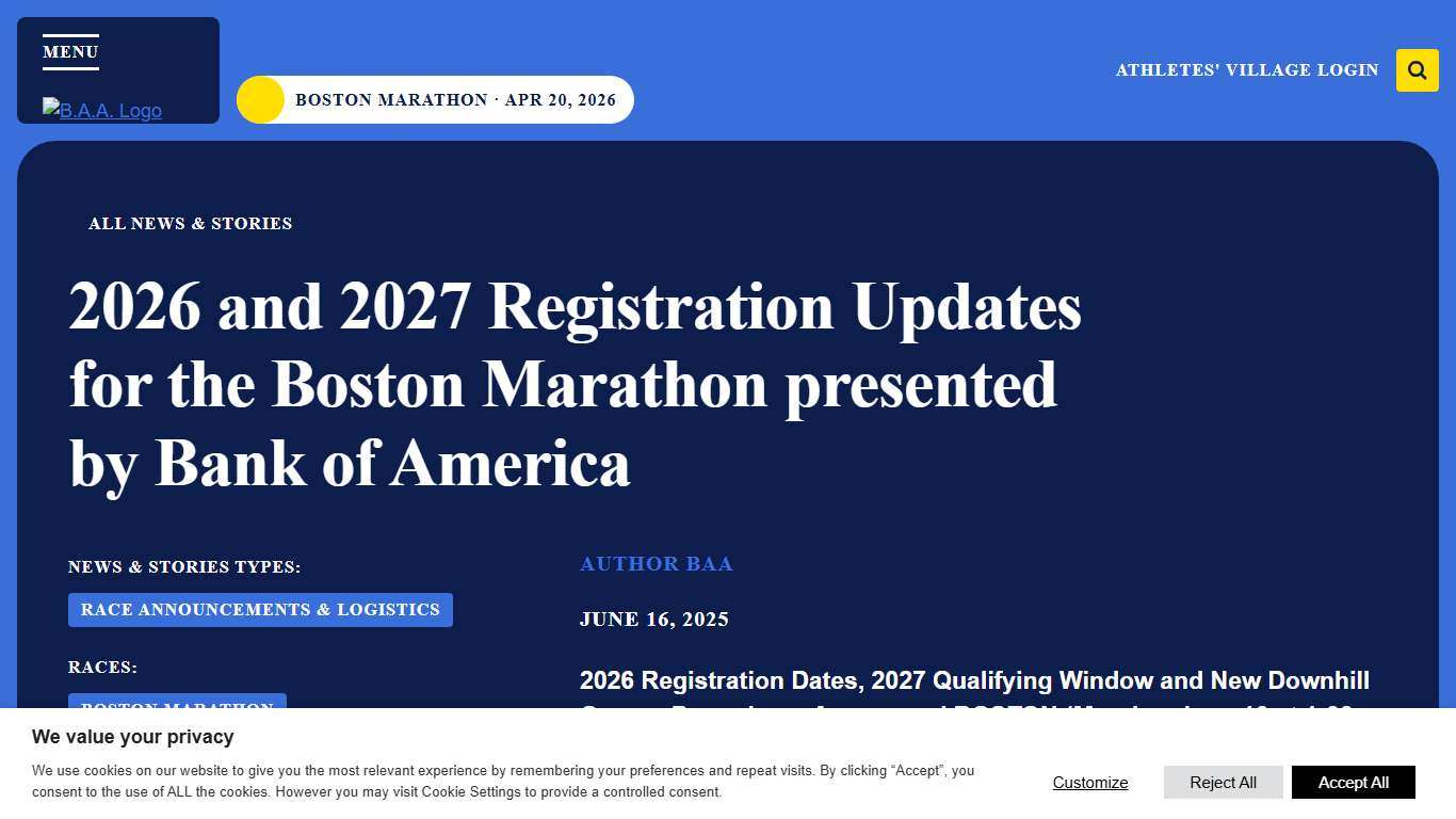 2026 and 2027 Registration Updates for the Boston Marathon presented by Bank of America - Boston Athletic Association