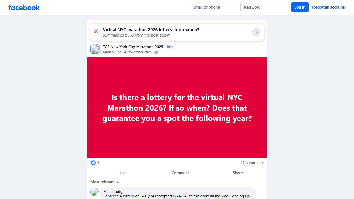 TCS New York City Marathon 2025 Is there a lottery for the virtual NYC Marathon 2026 Facebook